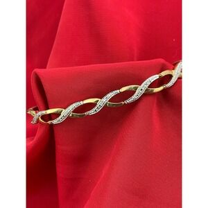 PAJ Gold Tone Bracelet Diamond Accent Braided Bangle Fine Jewelry 7.25"